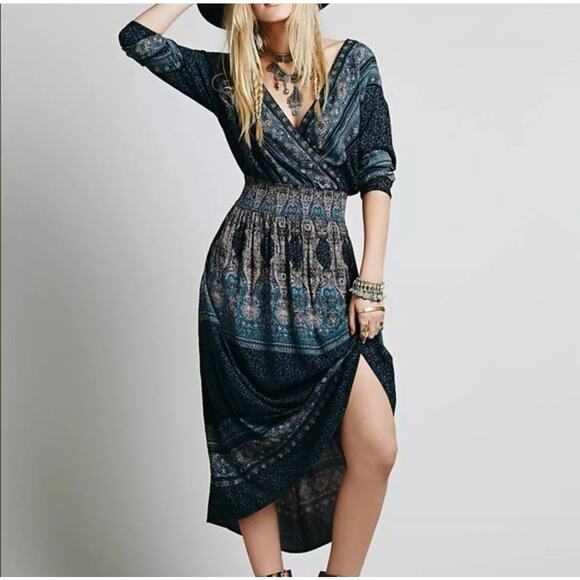 Free People She's A Lady Reversible Maxi Dress Boho Folk Size XS - Picture 1 of 9